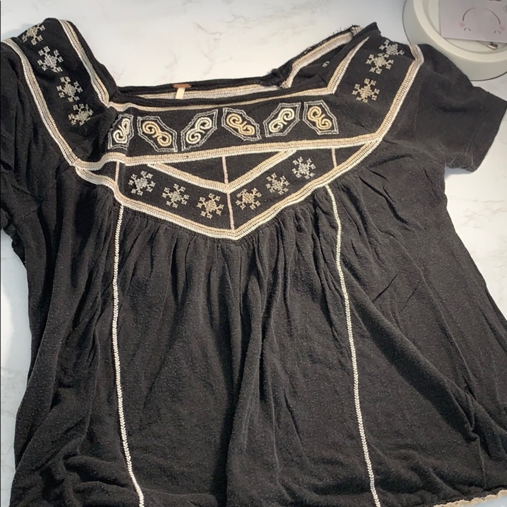 Black Flowy Free People tee